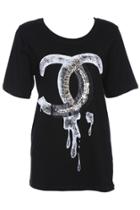 Romwe Romwe Melting Double C Black Short-sleeved T-shirt