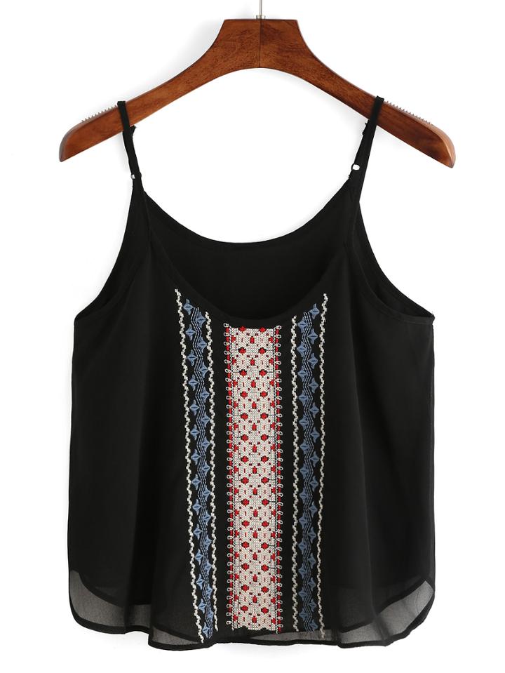 Romwe Embroidery Chiffon Cami Top