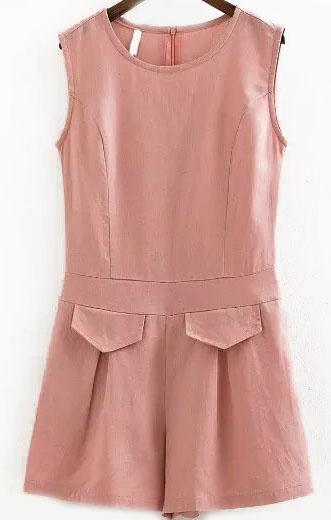Romwe Sleeveless With Pockets Pink Romper