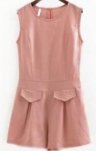 Romwe Sleeveless With Pockets Pink Romper