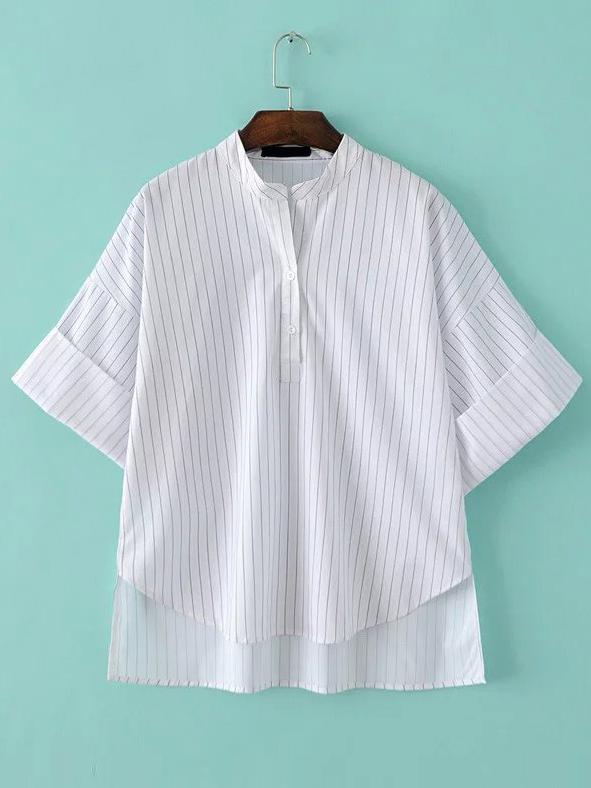 Romwe Dip Hem Vertical Striped Shirt