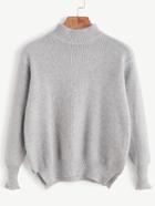 Romwe Light Grey Turtleneck Slit Side Sweater