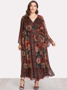 Romwe Shirred Waist Surplice Wrap Dress