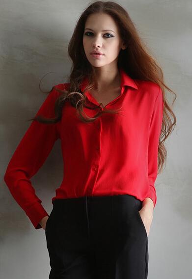 Romwe Lapel Loose Chiffon Red Blouse