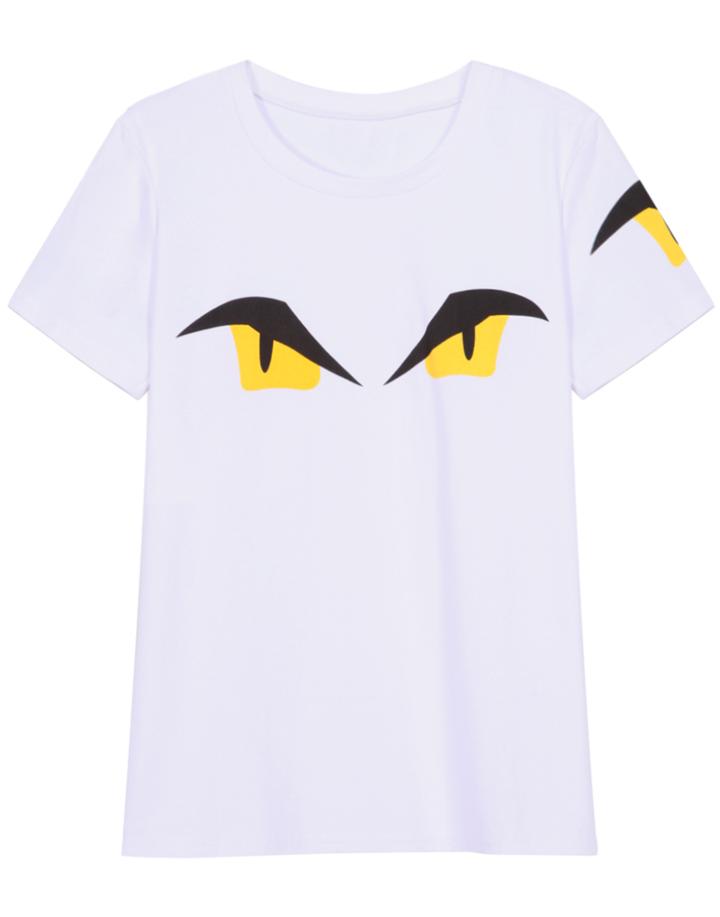 Romwe Eyes Print Loose White T-shirt