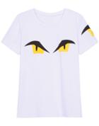 Romwe Eyes Print Loose White T-shirt