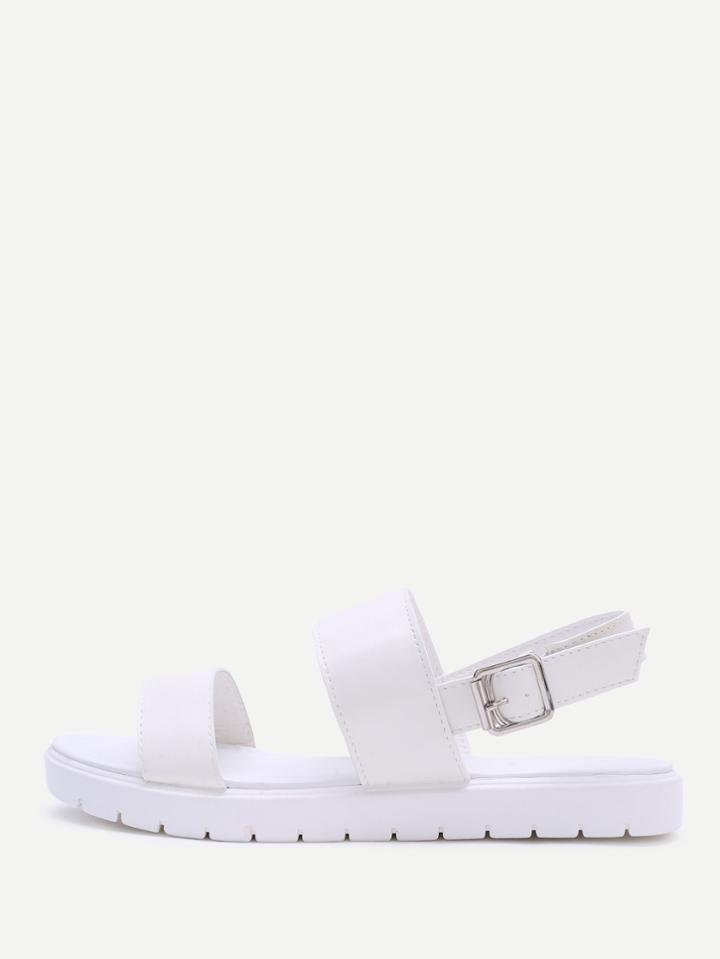 Romwe White Strap Pu Flat Sandals