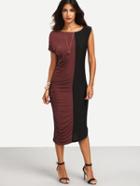 Romwe Color Block Ruched Asymmetric Sleeve Dress