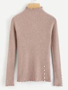 Romwe Frill Trim Pearl Beaded Ribbed Knit Sweater