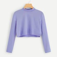 Romwe Solid Mock Neck Crop Tee