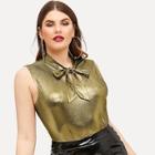 Romwe Plus Metallic Tie-neck Sleeveless Top