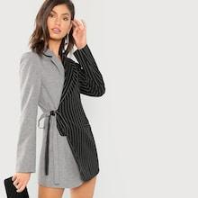Romwe Colorblock Tie Waist Surplice Wrap Blazer