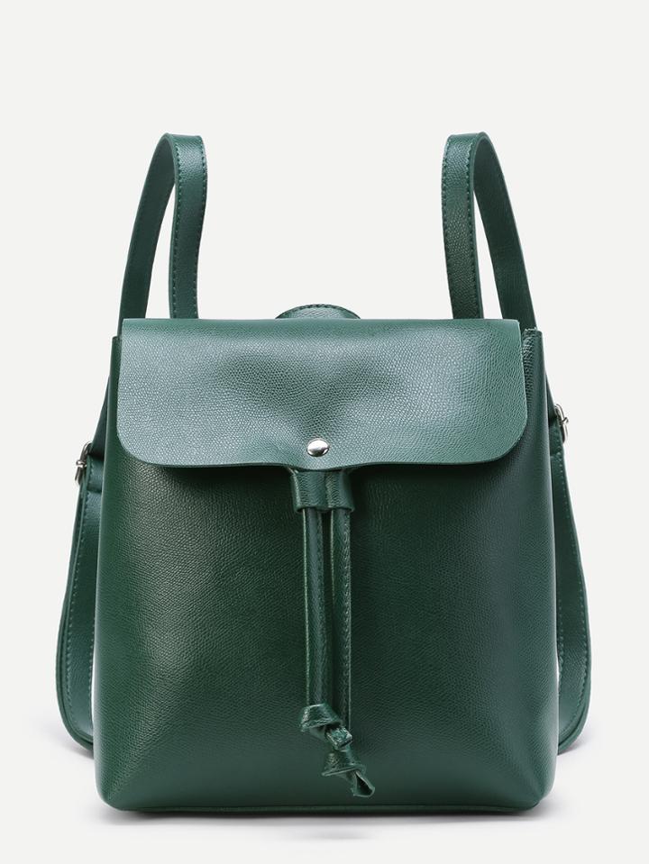 Romwe Pu Drawstring Flap Backpack With Adjustable Strap