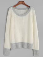 Romwe White Contrast Trim Waffle Knit Raglan Sleeve Sweater