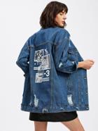 Romwe Graphic Print Ripped Loose Jacket