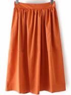 Romwe Pleated Zipper Orange Skirt