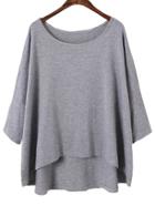 Romwe Grey Bat Sleeve Dip Hem T-shirt