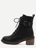 Romwe Black Faux Leather Cork Heel Martin Boots