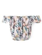 Romwe Shirred Off The Shoulder Leaves Print Top