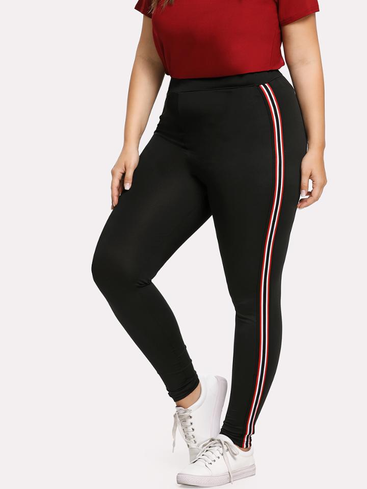 Romwe Striped Tape Side Skinny Pants