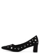 Romwe Black Pointed Toe Studded Chunky Pumps