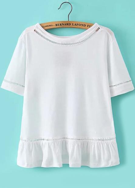 Romwe Peplum Hem Hollow White T-shirt