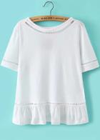 Romwe Peplum Hem Hollow White T-shirt