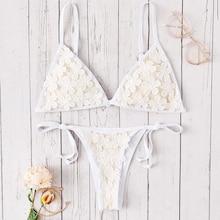 Romwe Appliques Triangle Top With Tie Side Bikini
