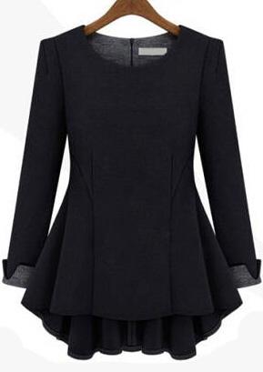 Romwe Zipper Black Top With Skirt Detail