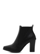 Romwe Black Faux Leather Pointed Toe Elastic Ankle Boots