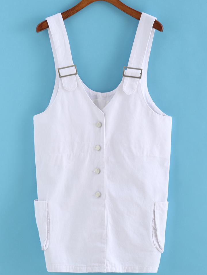 Romwe Strap With Pockets Single-breasted Denim Dress