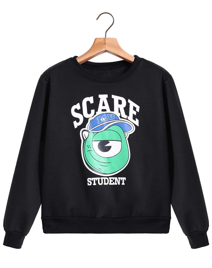 Romwe Scare Eye Print Crop Black Sweatshirt