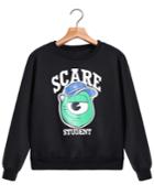 Romwe Scare Eye Print Crop Black Sweatshirt