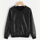 Romwe Pu Stand Neck Zip Up Jacket