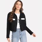 Romwe Pocket Patched Button Up Jacket