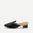 Romwe Faux Fur Design Block Heeled Mules