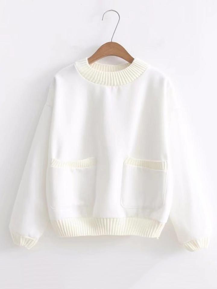 Romwe Contrast Knit Trim Sweatshirt