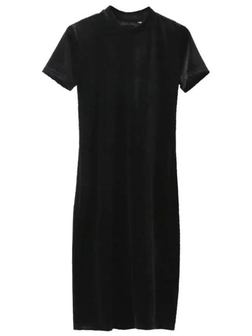 Romwe Black Mock Neck Velvet Dress