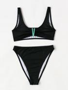 Romwe Contrast V Detail High Leg Bikini Set