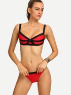 Romwe Contrast Binding Bikini Set - Red