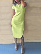Romwe Short Sleeve Slit Neon Green Dress
