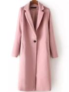 Romwe Notch Lapel Single Button Split Side Long Pink Coat