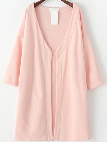 Romwe V Neck Loose Pink Coat