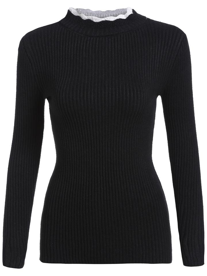 Romwe Fungus Collar Ribbed Slim Knitwear