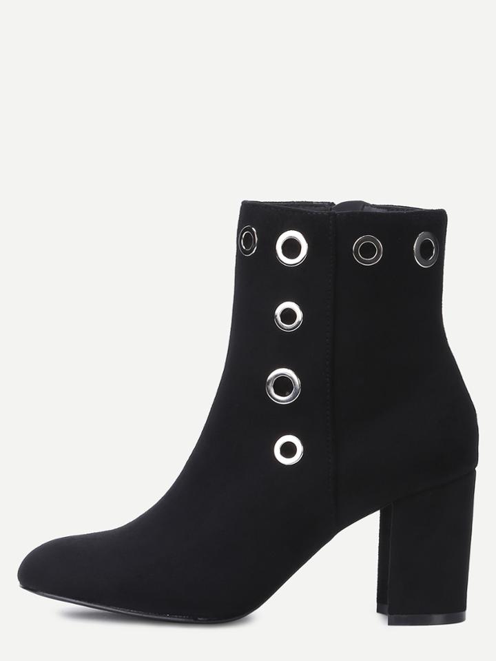 Romwe Black Faux Suede Point Toe Chunky Boots