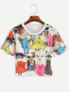 Romwe Colorful Cat Print T-shirt