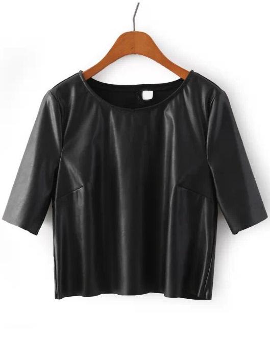 Romwe Pu Loose Crop Blouse