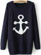 Romwe Anchors Print Loose Knit Sweater