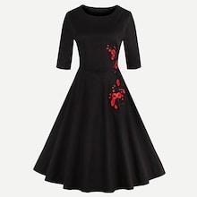 Romwe Embroidered Applique Flare Dress