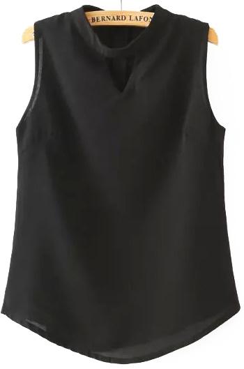 Romwe V Cut Back Zipper Black Tank Top